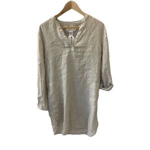 C&C california linen dress Sz. Small Roll Tab Shift‎ Dress Beige Stripe new